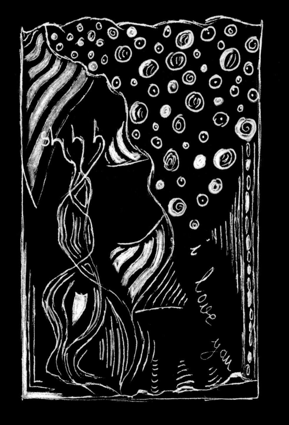 Illustration — girl looking up at bubbles
