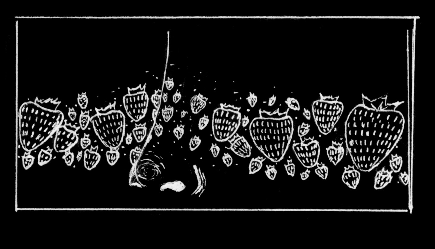 Illustration — strawberries and face